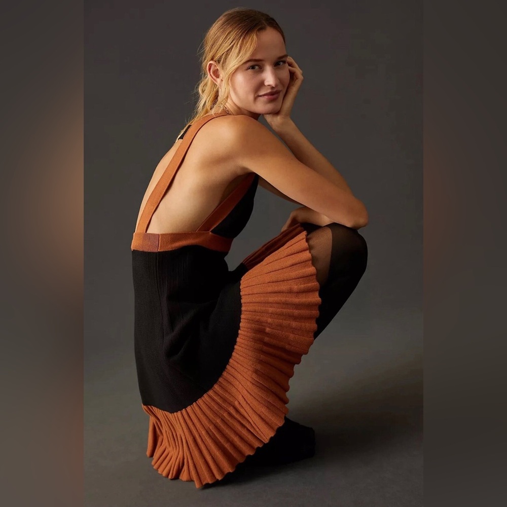 NWT Anthropologie Colorblock Mini Knit Dress in Black Brown Combo Size 2X Plus. - Picture 15 of 16